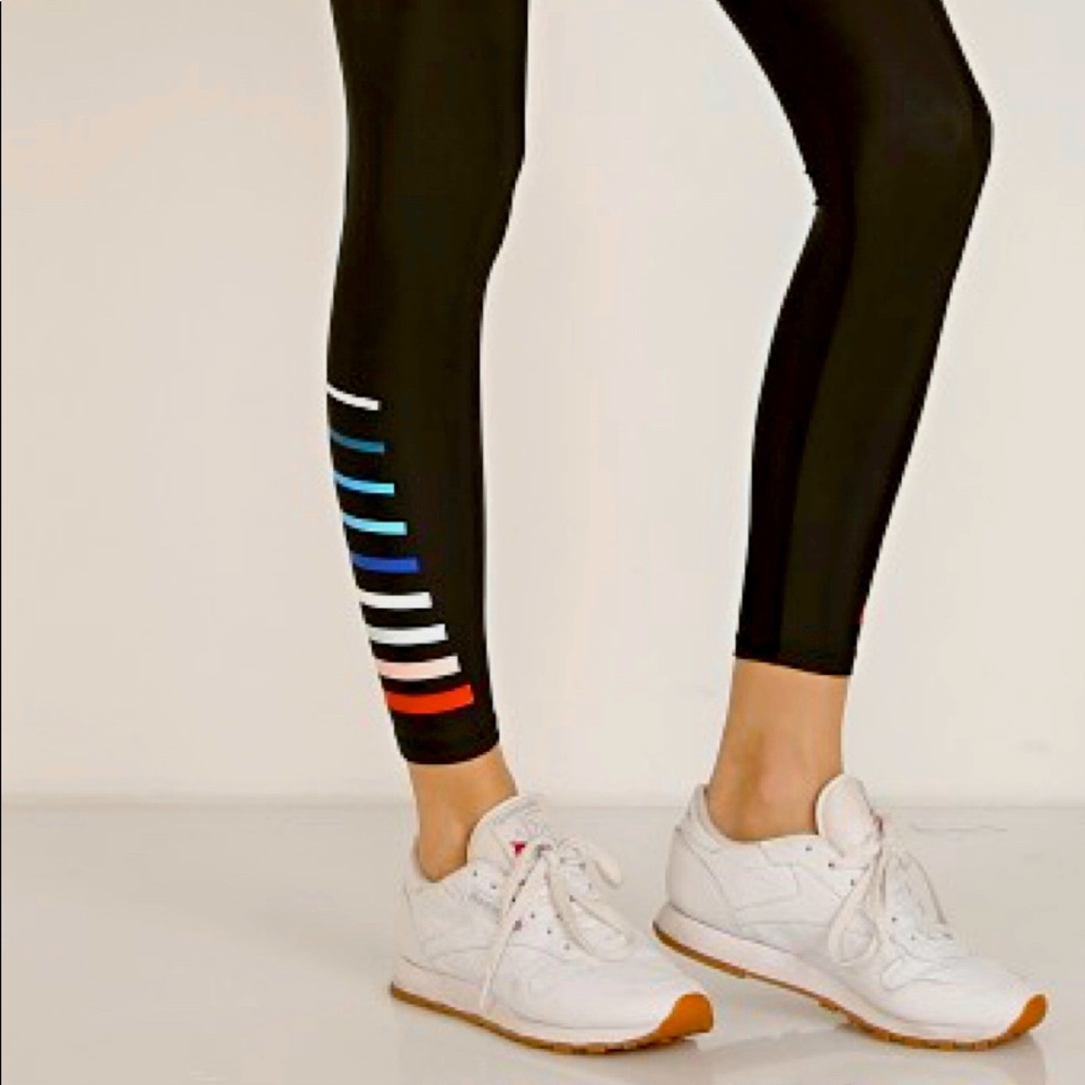 P.E Nation Black leggings with multi-color stripe detail